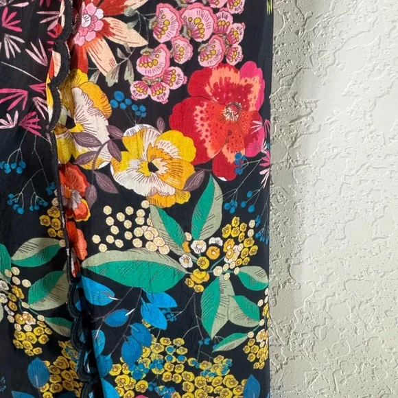 Johnny Was Floral Print Scalloped Edge Albany Tie Waist Pants Size L - Picture 7 of 11